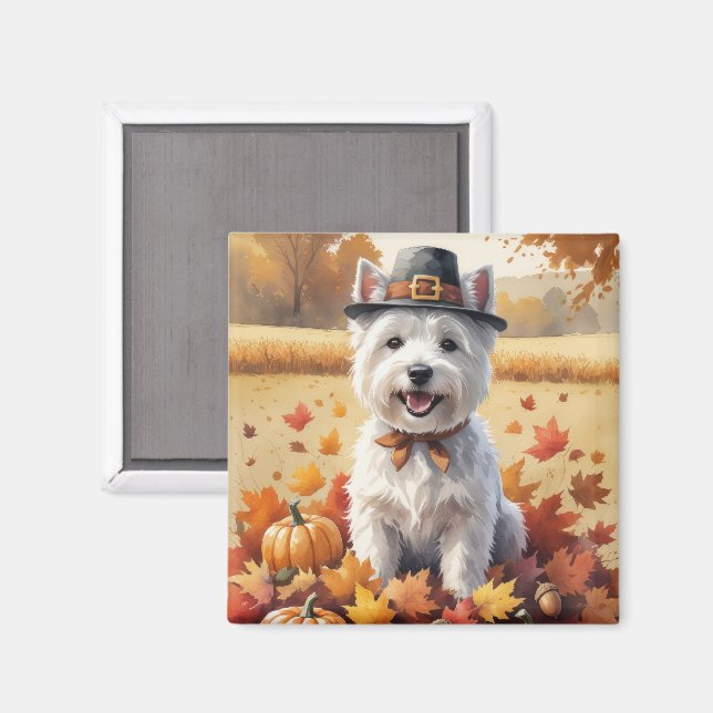 West Highland White Terrier Autumn Leaves Magnet (Vorderseite/Rückseite)