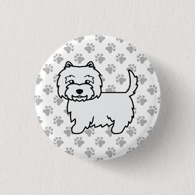 West Highland White Terrier Cartoon Dog & Paws Button (Vorderseite)