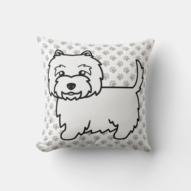 West Highland White Terrier Cartoon Dog & Paws Kissen (Vorderseite)
