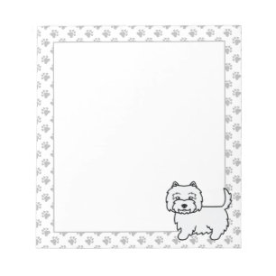 West Highland White Terrier Cartoon Dog & Paws Notizblock