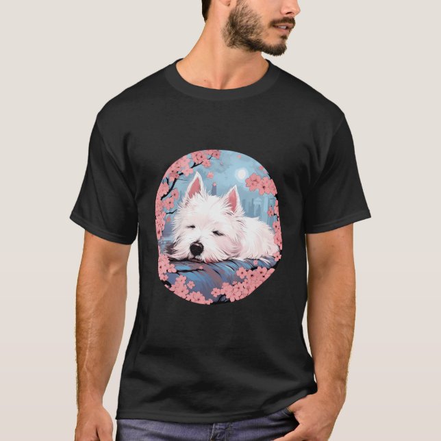West Highland White Terrier Cherry Blossom Funny D T-Shirt (Vorderseite)