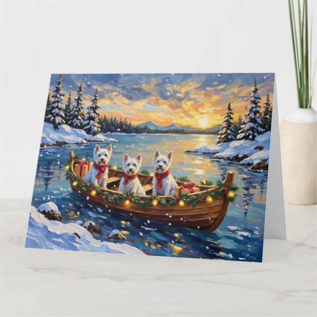 West Highland White Terrier Christmas Boat Holiday Karte (Vorderseite)