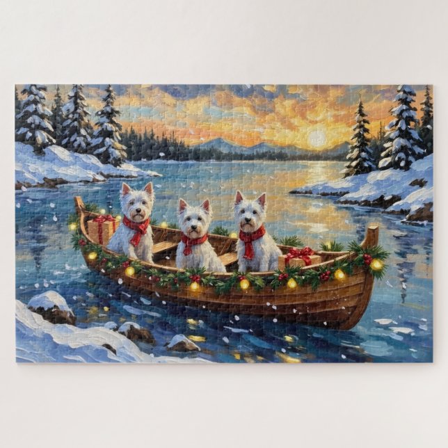 West Highland White Terrier Christmas Boat Holiday Puzzle (Horizontal)