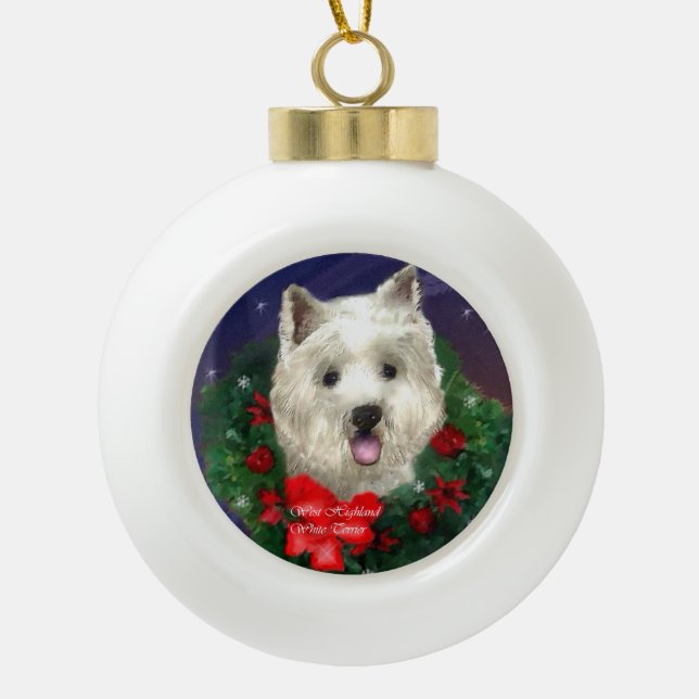 West Highland White Terrier Christmas Keramik Kugel-Ornament (Vorderseite)