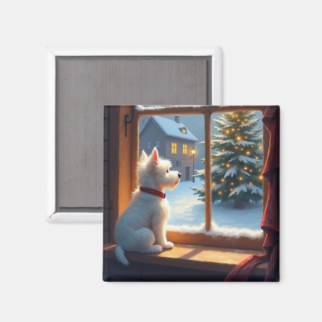 West Highland White Terrier Christmas Morning View Magnet (Vorderseite/Rückseite)