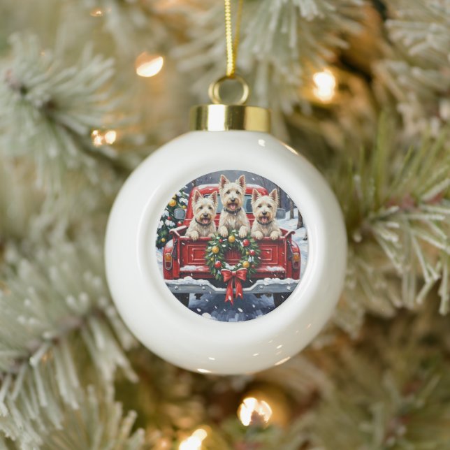 West Highland White Terrier Christmas Red Truck Keramik Kugel-Ornament (Baum)