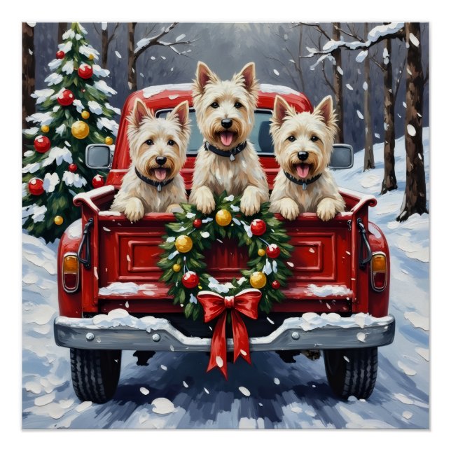 West Highland White Terrier Christmas Red Truck Poster (Vorderseite)