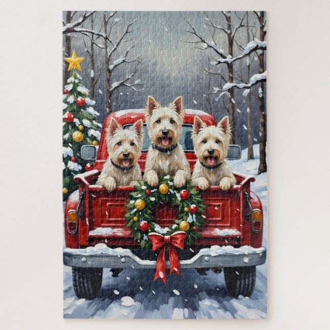 West Highland White Terrier Christmas Red Truck Puzzle (Vertikal)