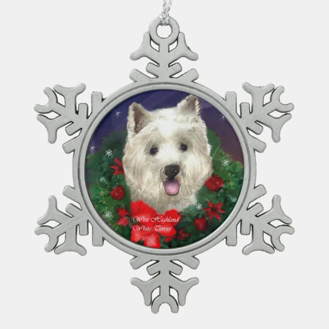 West Highland White Terrier Christmas Schneeflocken Zinn-Ornament (Vorderseite)
