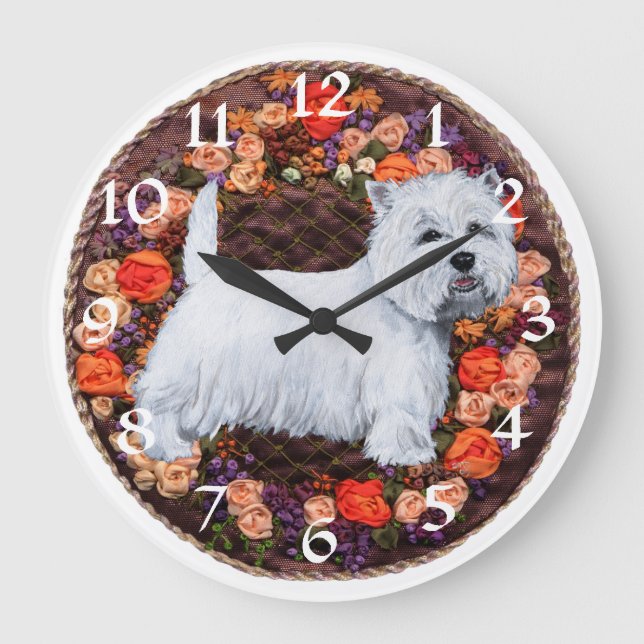 West Highland White Terrier Clock Große Wanduhr (Vorderseite)
