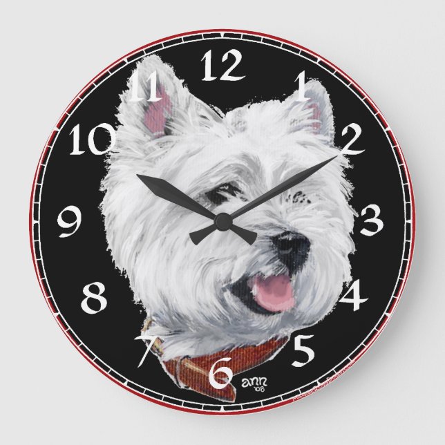 West Highland White Terrier Clock Große Wanduhr (Vorderseite)