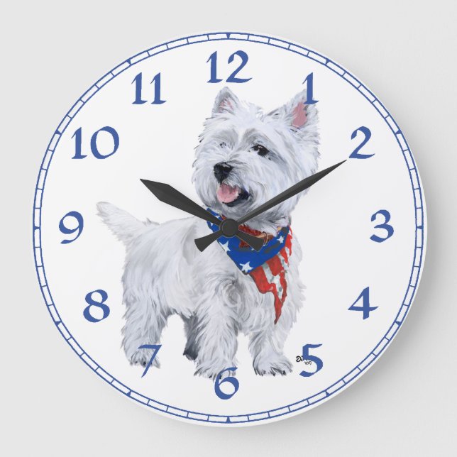 West Highland White Terrier Clock Große Wanduhr (Vorderseite)