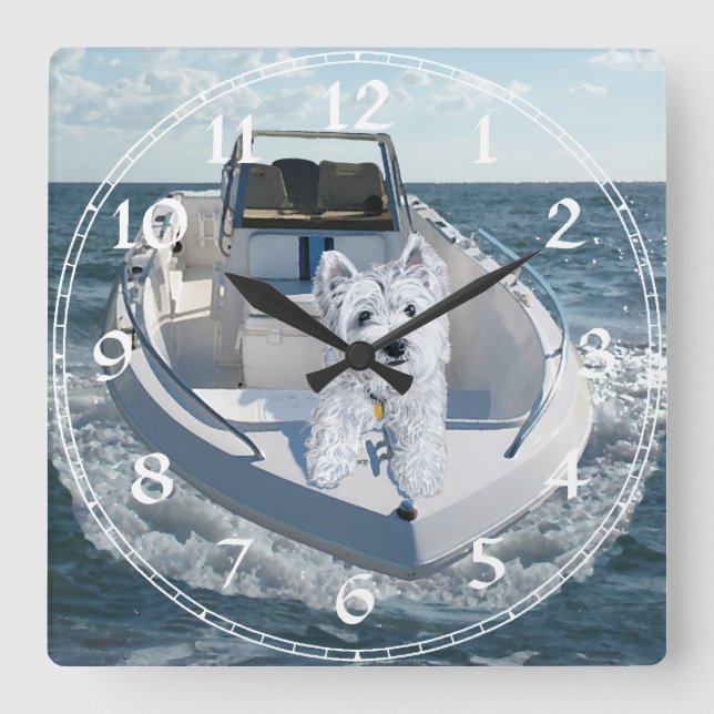 West Highland White Terrier Clock Quadratische Wanduhr (Vorderseite)