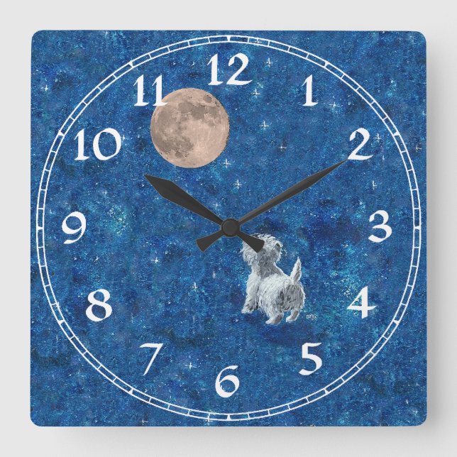 West Highland White Terrier Clock Quadratische Wanduhr (Vorderseite)