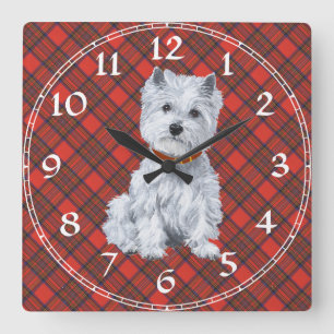 West Highland White Terrier Clock Quadratische Wanduhr