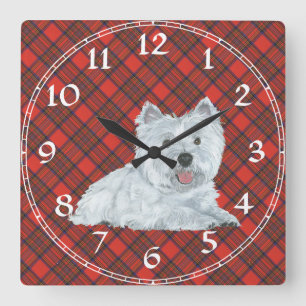 West Highland White Terrier Clock Quadratische Wanduhr