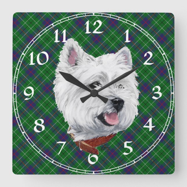 West Highland White Terrier Clock Quadratische Wanduhr (Vorderseite)