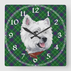 West Highland White Terrier Clock Quadratische Wanduhr