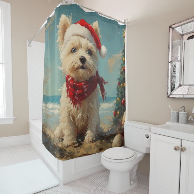 West Highland White Terrier Dog Christmas Beach Duschvorhang (Beispiel)