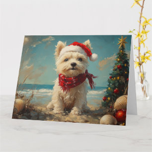 West Highland White Terrier Dog Christmas Beach Karte