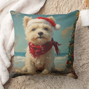 West Highland White Terrier Dog Christmas Beach Kissen