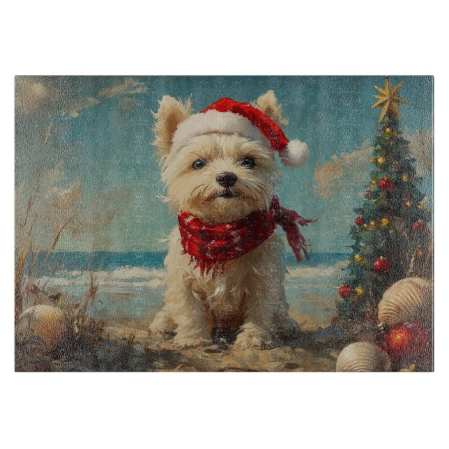West Highland White Terrier Dog Christmas Beach Schneidebrett (Vorderseite)