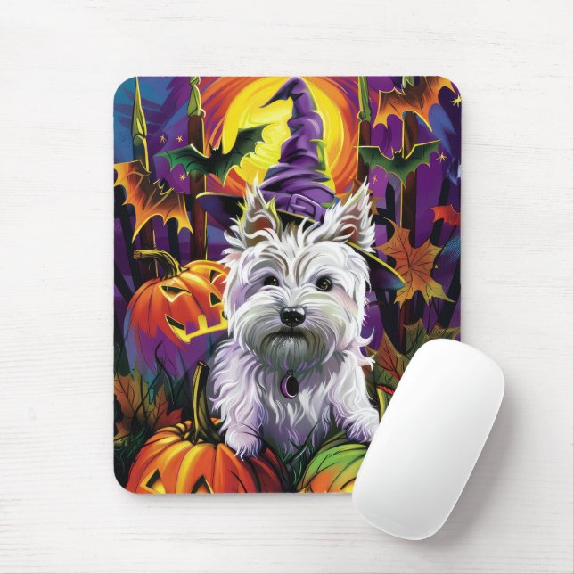 West Highland White Terrier Dog Halloween Hexe Mousepad (Mit Mouse)