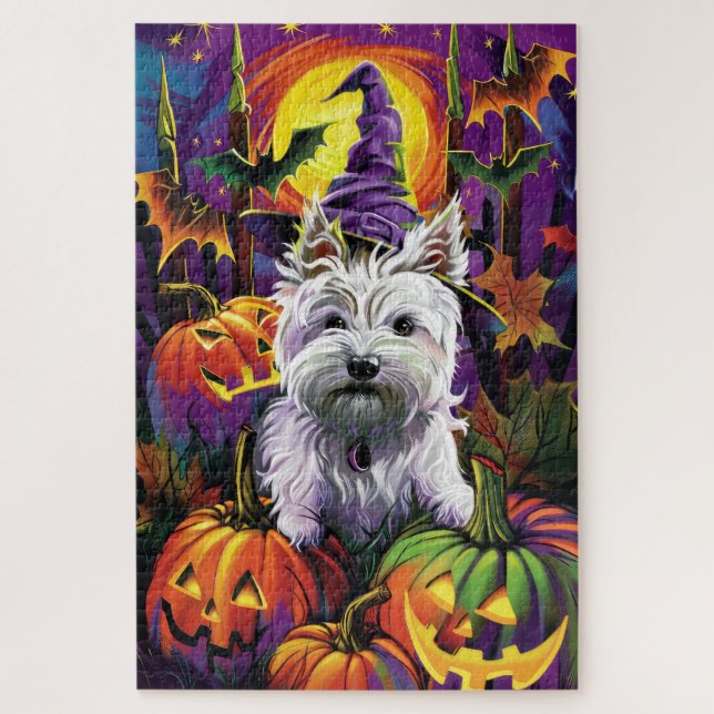 West Highland White Terrier Dog Halloween Hexe Puzzle (Vertikal)