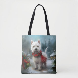 West Highland White Terrier Dog in Snow Christmas