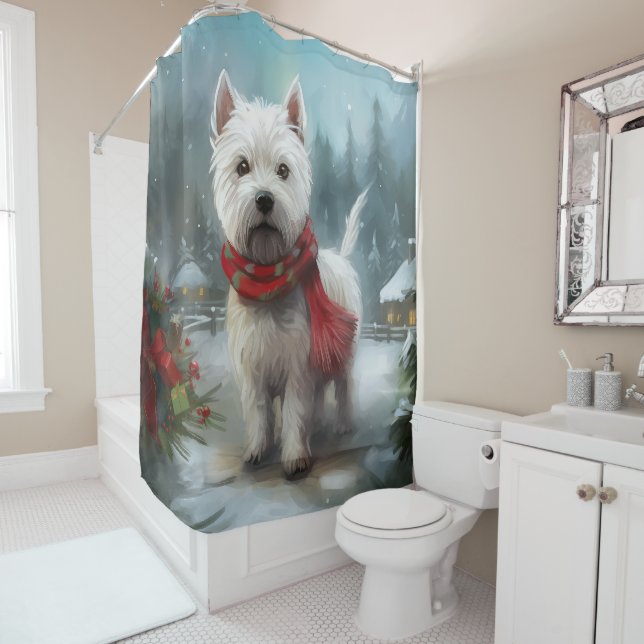 West Highland White Terrier Dog in Snow Christmas Duschvorhang (Beispiel)