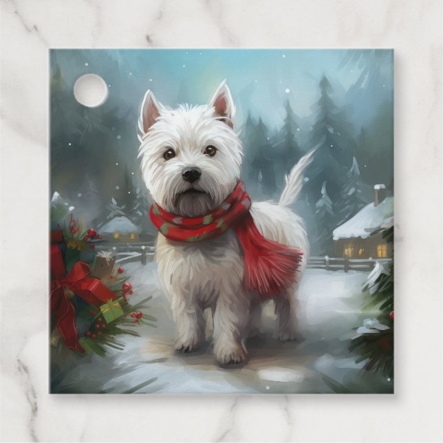 West Highland White Terrier Dog in Snow Christmas Geschenkanhänger (Vorderseite)