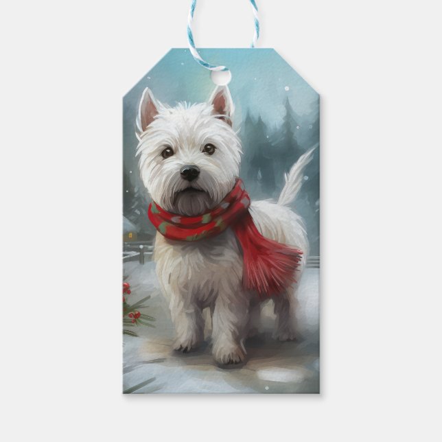 West Highland White Terrier Dog in Snow Christmas Geschenkanhänger (Vorderseite)