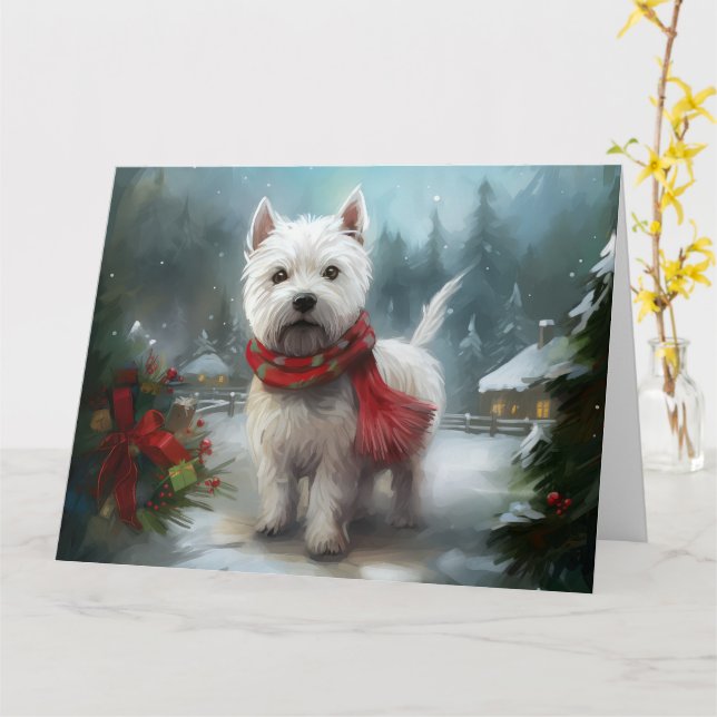 West Highland White Terrier Dog in Snow Christmas Karte (Gelbe Blume)