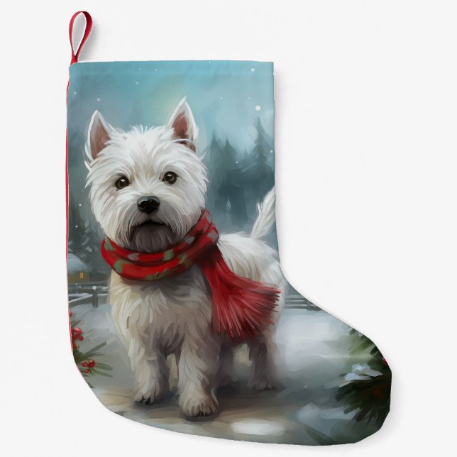 West Highland White Terrier Dog in Snow Christmas Kleiner Weihnachtsstrumpf (Vorderseite)