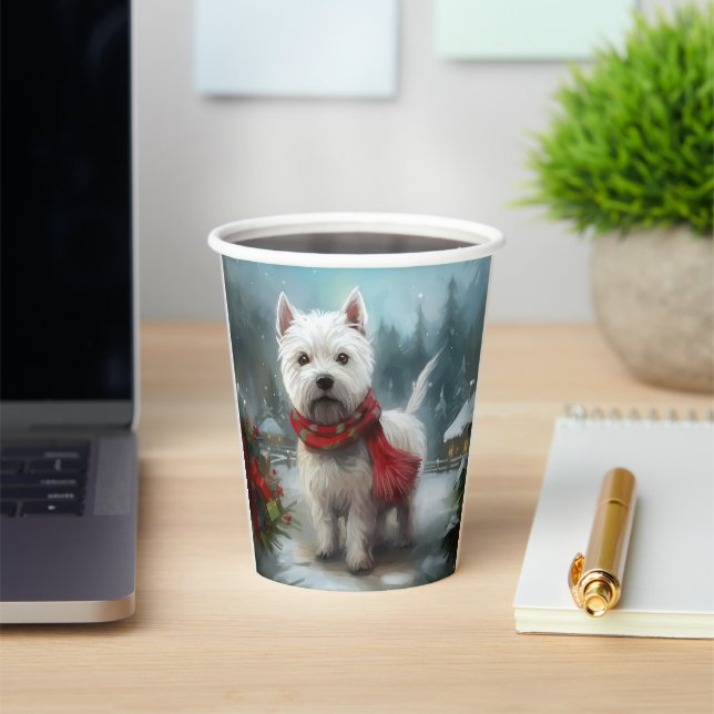 West Highland White Terrier Dog in Snow Christmas Pappbecher (InSitu)