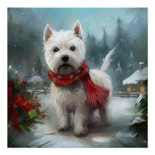 West Highland White Terrier Dog in Snow Christmas Poster