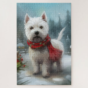 West Highland White Terrier Dog in Snow Christmas Puzzle