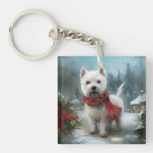 West Highland White Terrier Dog in Snow Christmas Schlüsselanhänger
