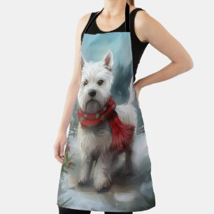 West Highland White Terrier Dog in Snow Christmas Schürze