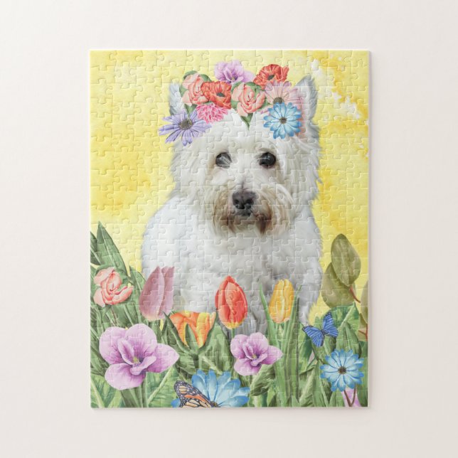 West Highland White Terrier Dog mit Blume Sprin Puzzle (Vertikal)