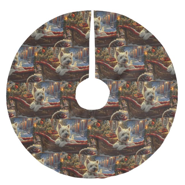 West Highland White Terrier Dog Weihnachtsfest Polyester Weihnachtsbaumdecke (Vorderseite)