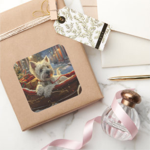West Highland White Terrier Dog Weihnachtsfest Quadratischer Aufkleber