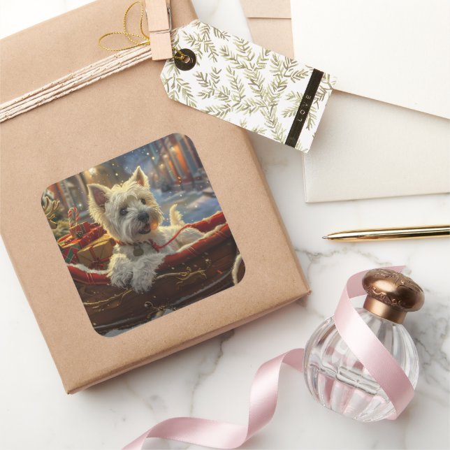 West Highland White Terrier Dog Weihnachtsfest Quadratischer Aufkleber (Schenken)