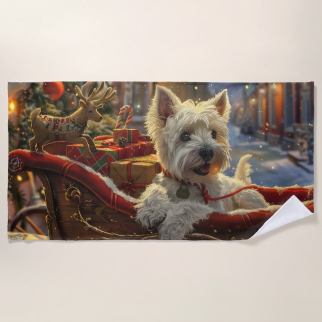 West Highland White Terrier Dog Weihnachtsfest Strandtuch (Vorderseite)