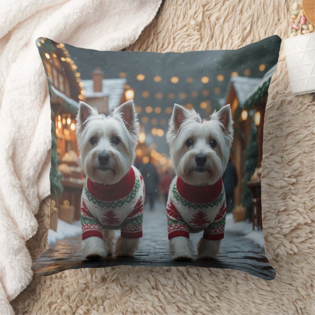 West Highland White Terrier Dogs Christmas Snow  Kissen (Decke)