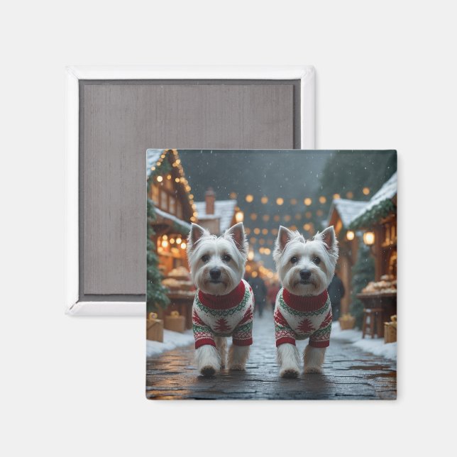 West Highland White Terrier Dogs Christmas Snow  Magnet (Vorderseite/Rückseite)