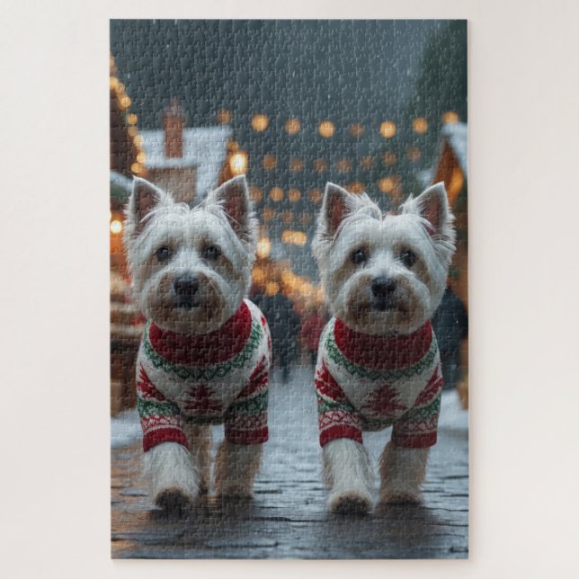 West Highland White Terrier Dogs Christmas Snow  Puzzle (Vertikal)