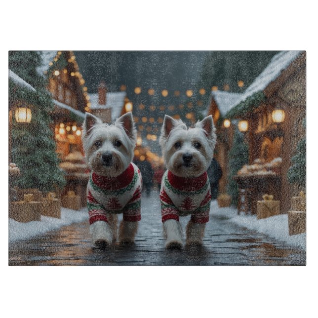 West Highland White Terrier Dogs Christmas Snow  Schneidebrett (Vorderseite)