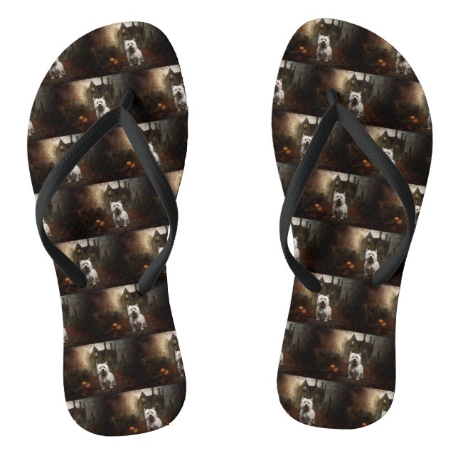 West Highland White Terrier Halloween Beängstigend Flip Flops (Fußbett)