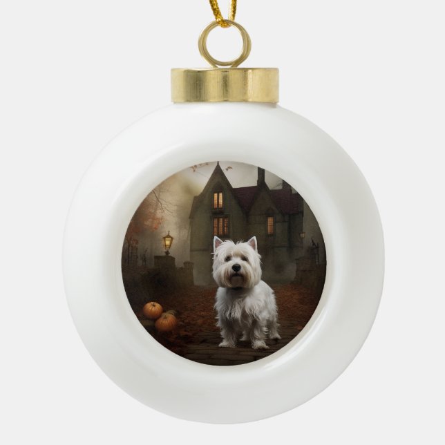 West Highland White Terrier Halloween Beängstigend Keramik Kugel-Ornament (Vorderseite)